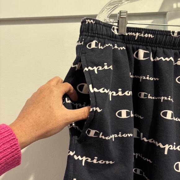 Champion Shorts Mens 2XLT Navy Blue All Over Print Logo Athletic Big Tall - Picture 5 of 13